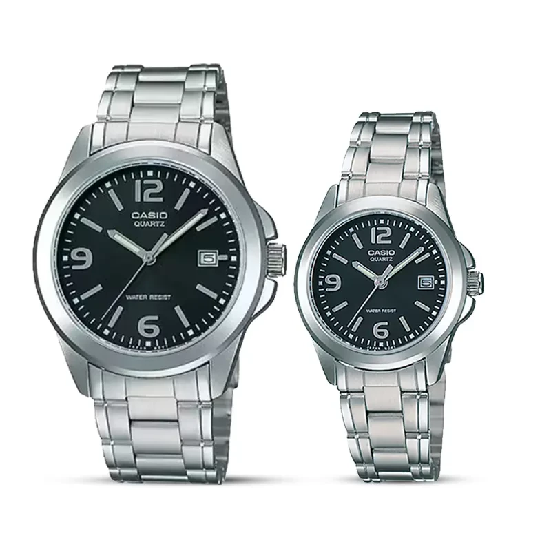 Casio Enticer Black Dial Couple Watch | MTP/LTP-1215A-1A